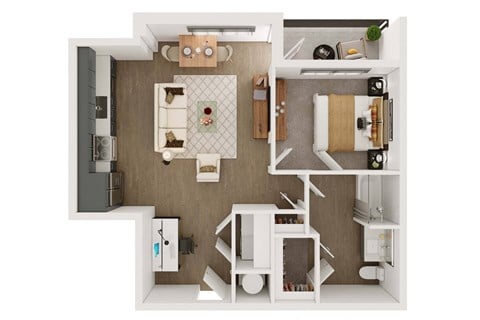 Floor plan for 1 bed, 1 bath, 777 sqft
